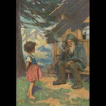 「アルプスの少女ハイジ 挿絵 #1 （「家の中に何があるのか見たいわ」とハイジは言った。）」 ジェシー・ウィルコックス・スミス