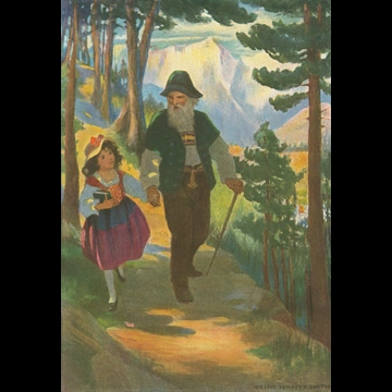 「アルプスの少女ハイジ 挿絵 #7 （鐘の音は今や四方八方から鳴り響き、谷に近づくにつれてより大きく、より豊かに響いてきた。）」 ジェシー・ウィルコックス・スミス