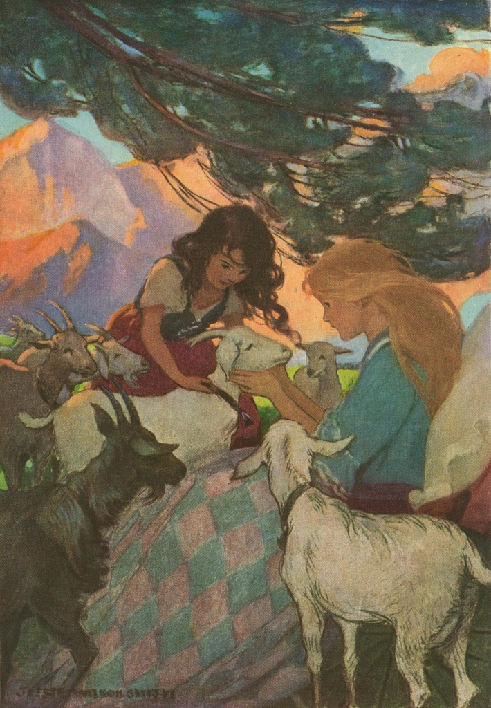 「アルプスの少女ハイジ 挿絵 #9 （ハイジはヤギたちを友達のクララに紹介しました。）」 ジェシー・ウィルコックス・スミス | 1