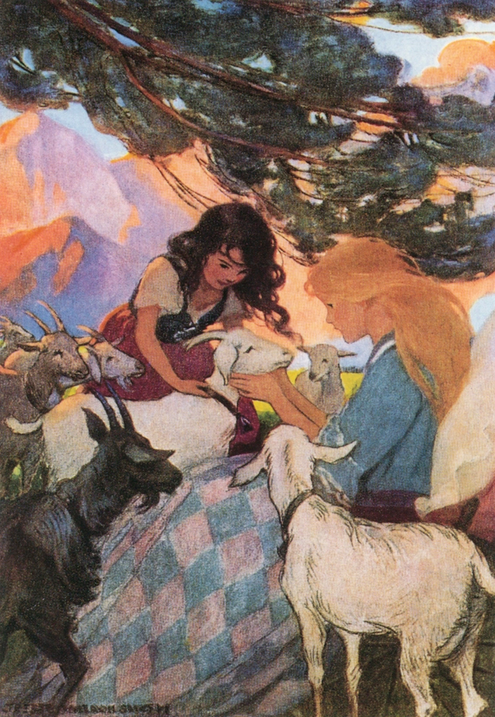 「アルプスの少女ハイジ 挿絵 #9 （ハイジはヤギたちを友達のクララに紹介しました。）」 ジェシー・ウィルコックス・スミス | Jessie Willcox Smith: American Illustratorより