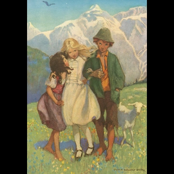 「アルプスの少女ハイジ 挿絵 #10 （「一度しっかり足を下ろしてみたら」と提案するハイジ。）」 ジェシー・ウィルコックス・スミス