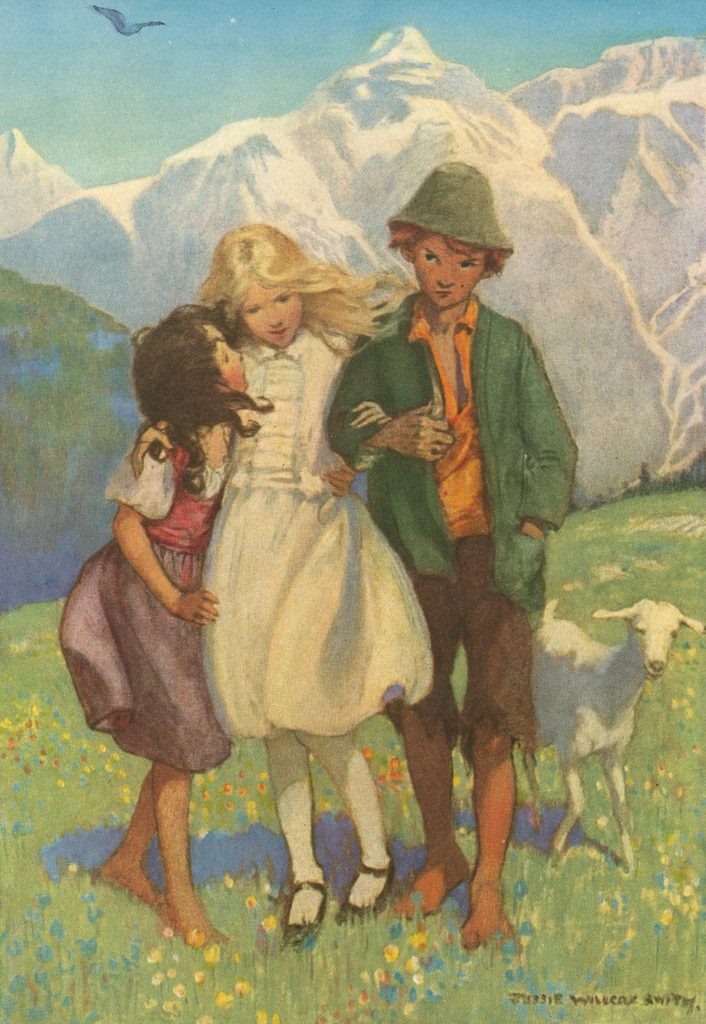 「アルプスの少女ハイジ 挿絵 #10 （「一度しっかり足を下ろしてみたら」と提案するハイジ。）」 ジェシー・ウィルコックス・スミス | 1