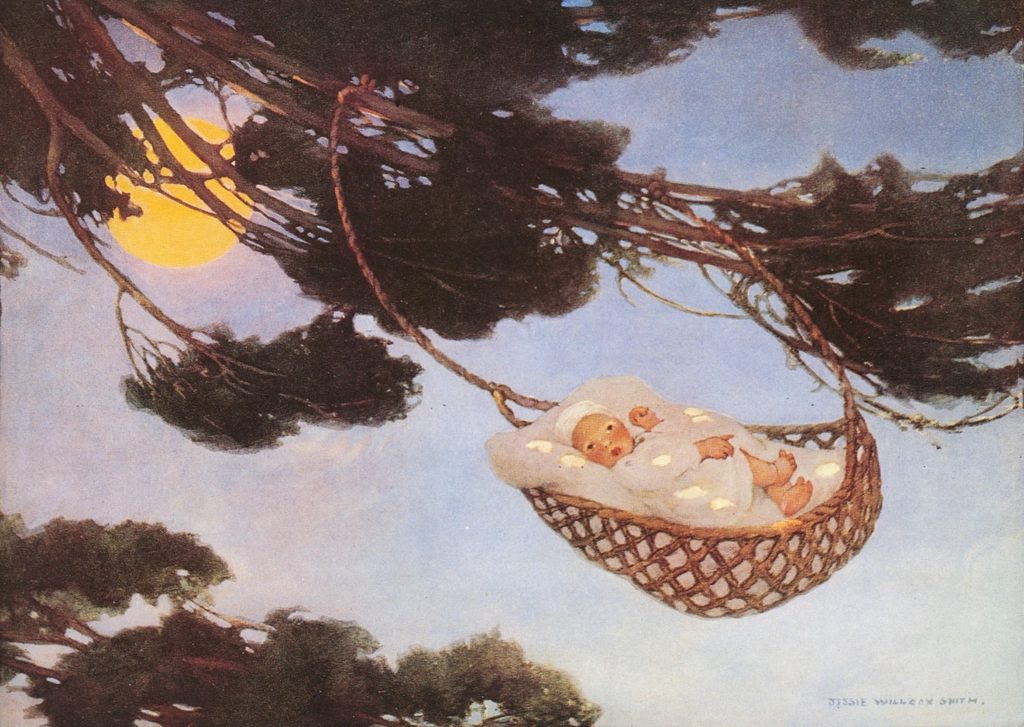 「マザー・グース 挿絵 #2 （ねんねんころりよ 木の上で）」 ジェシー・ウィルコックス・スミス | マザー・グースより
