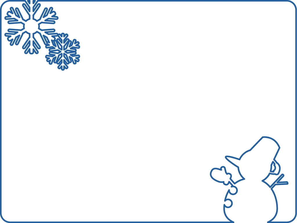 6種類の雪の結晶と雪だるまのフレームの背景イラストとベクター | 白色と青色