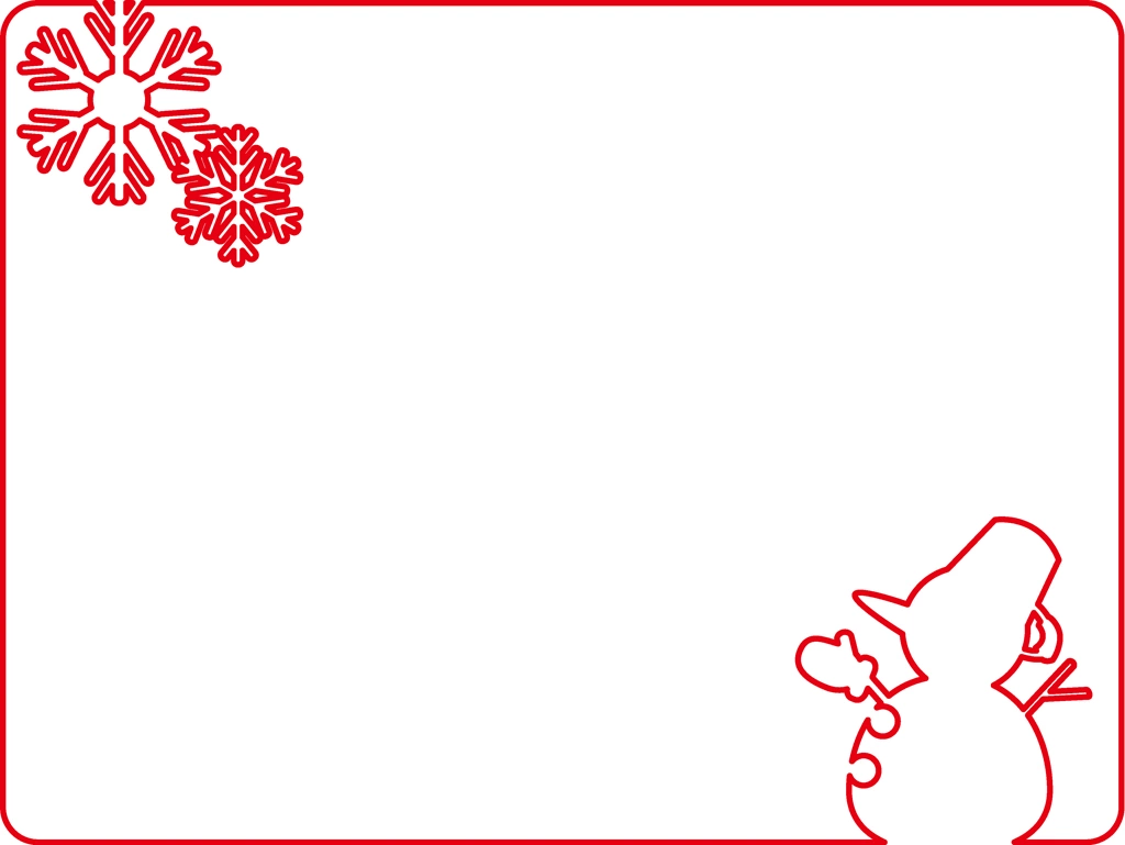 6種類の雪の結晶と雪だるまのフレームの背景イラストとベクター | 白色と赤色