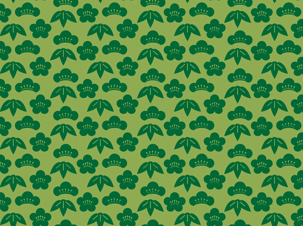 4種類の松竹梅柄の背景イラストとベクター | 緑色