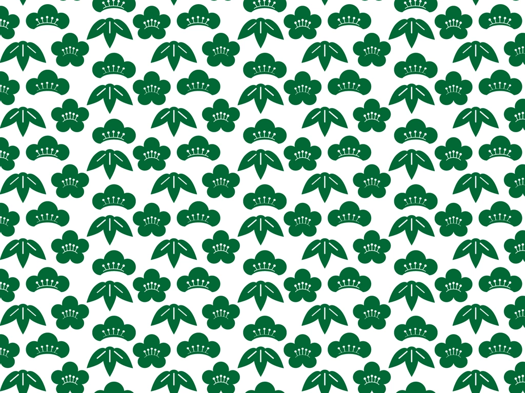 4種類の松竹梅柄の背景イラストとベクター | 緑色と白色