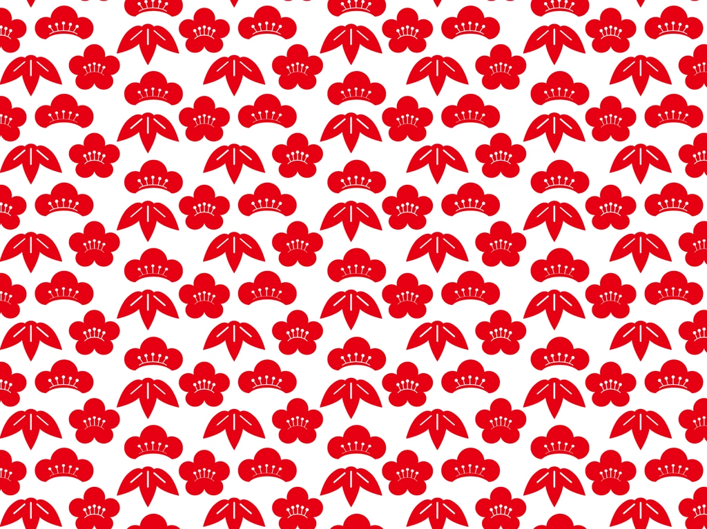 4種類の松竹梅柄の背景イラストとベクター | 赤色と白色