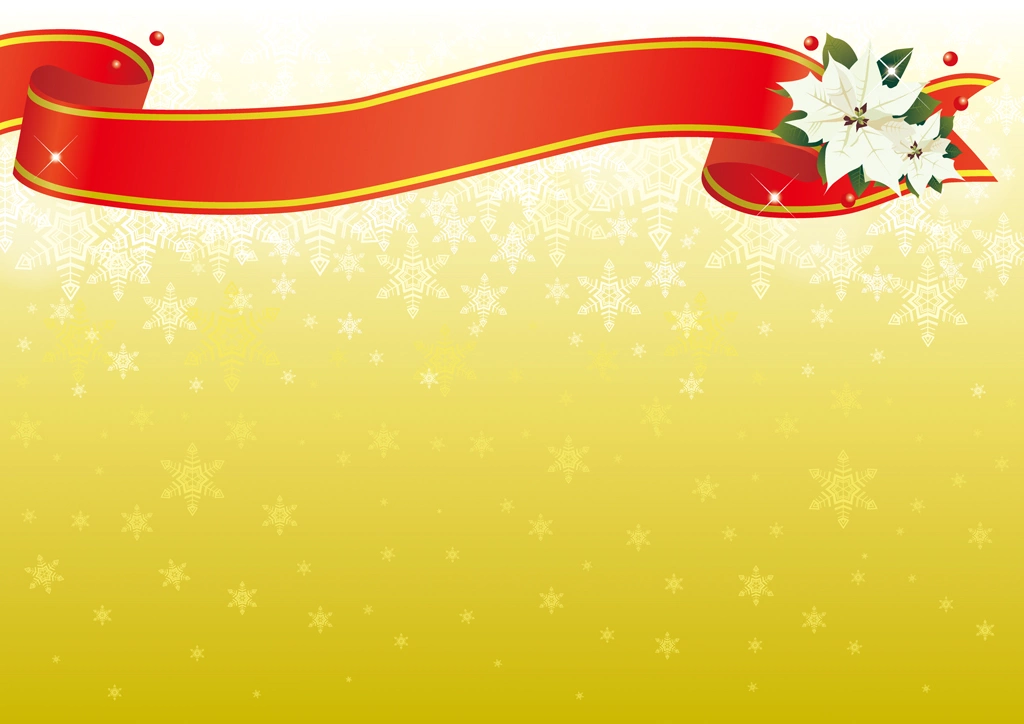 6種類のタイトルリボンと雪の結晶のクリスマス背景のイラストとベクター | 金色