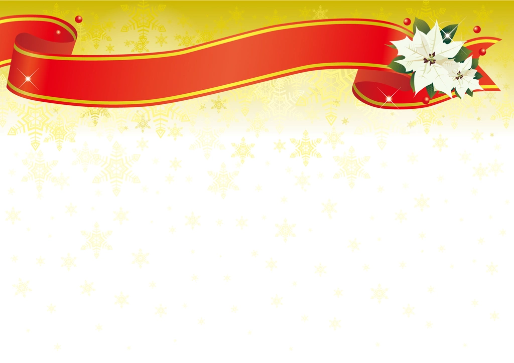 6種類のタイトルリボンと雪の結晶のクリスマス背景のイラストとベクター | 金色と白色