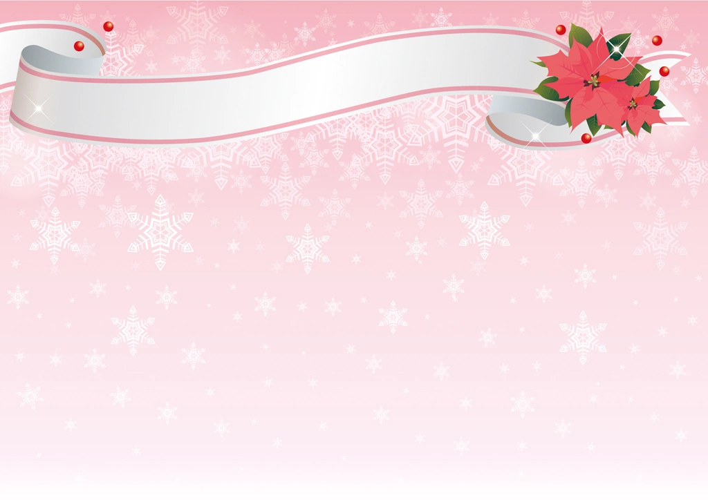 6種類のタイトルリボンと雪の結晶のクリスマス背景のイラストとベクター | ピンク色