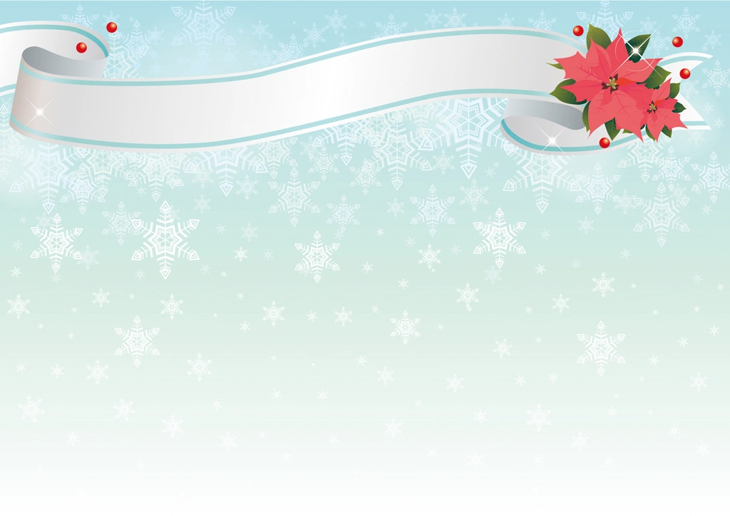 6種類のタイトルリボンと雪の結晶のクリスマス背景のイラストとベクター | 水色