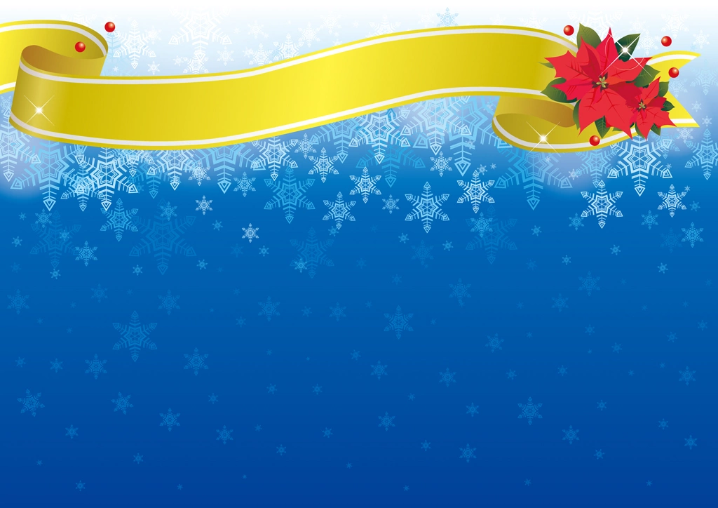 6種類のタイトルリボンと雪の結晶のクリスマス背景のイラストとベクター | 青色