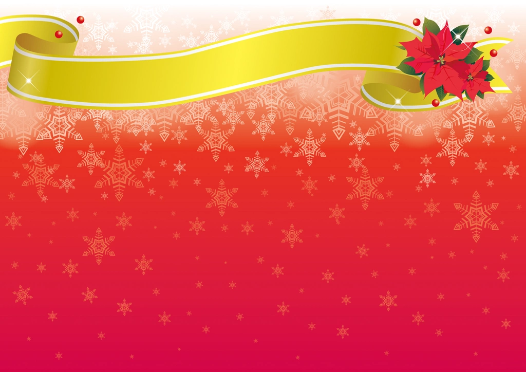 6種類のタイトルリボンと雪の結晶のクリスマス背景のイラストとベクター | 赤色