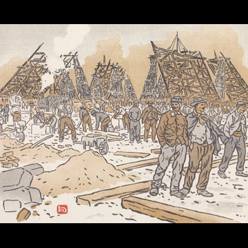 「エッフェル塔三十六景 エッフェル塔の建設現場」 アンリ・リヴィエール （1902年）