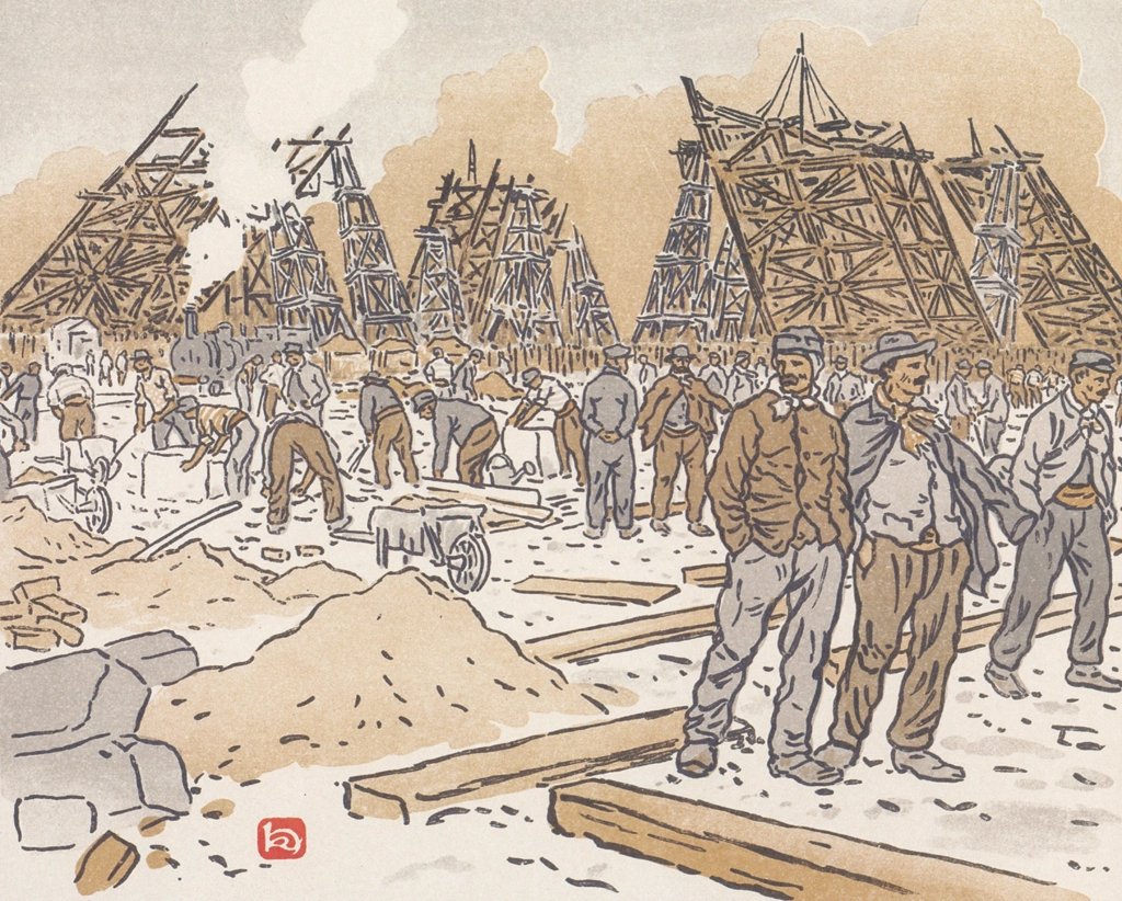 「エッフェル塔三十六景 エッフェル塔の建設現場」 アンリ・リヴィエール （1902年） | エッフェル塔三十六景より