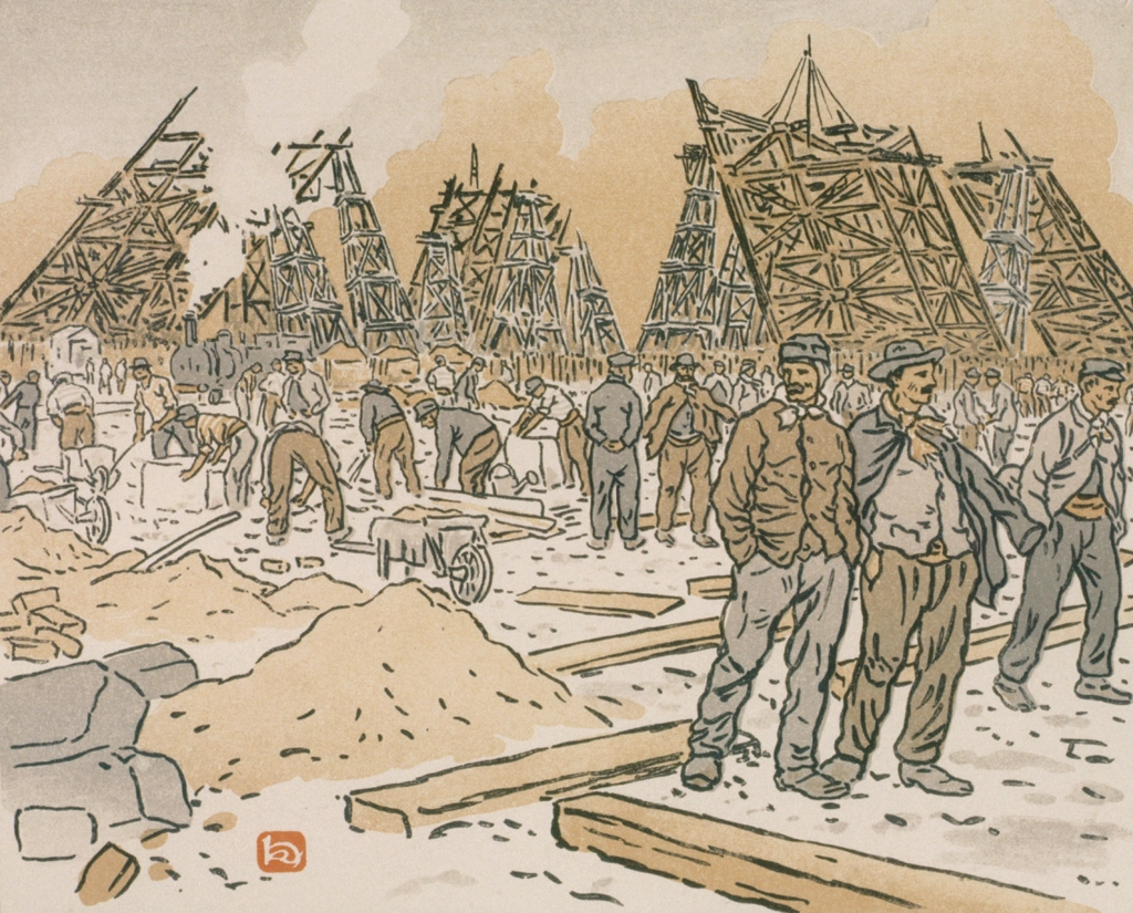 「エッフェル塔三十六景 エッフェル塔の建設現場」 アンリ・リヴィエール （1902年） | フランスの浮世絵師 アンリ・リヴィエール展より