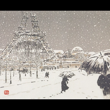 「エッフェル塔三十六景 建設中のエッフェル塔、トロカデロからの眺め」 アンリ・リヴィエール （1902年）