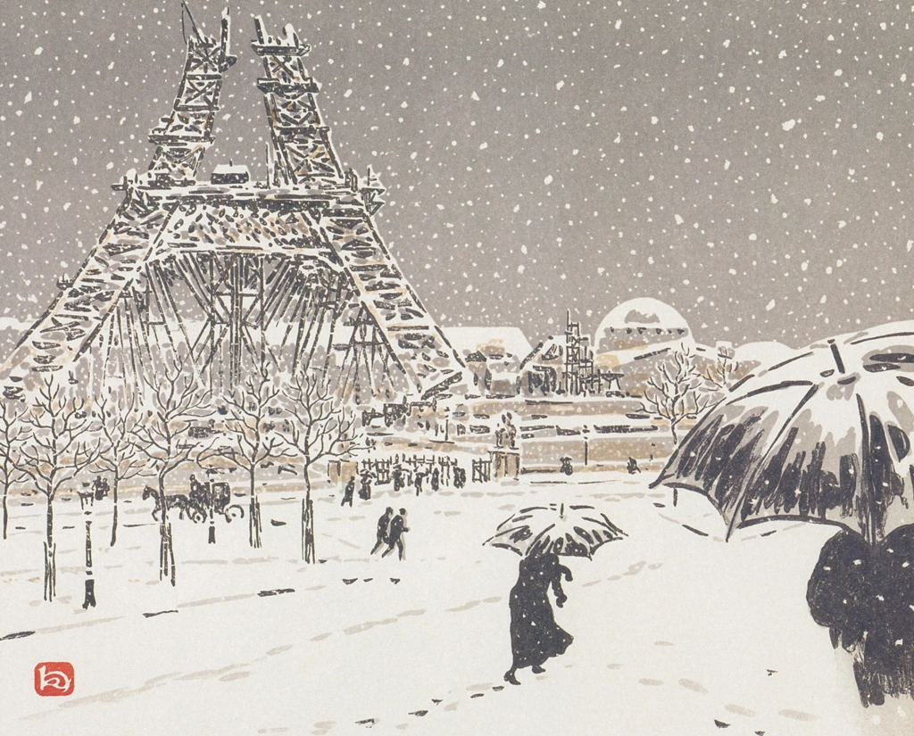 「エッフェル塔三十六景 建設中のエッフェル塔、トロカデロからの眺め」 アンリ・リヴィエール （1902年） | エッフェル塔三十六景より