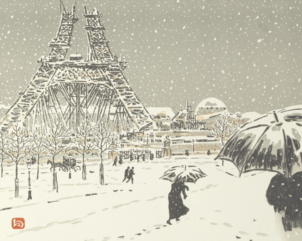 「エッフェル塔三十六景 建設中のエッフェル塔、トロカデロからの眺め」 アンリ・リヴィエール （1902年） | 4