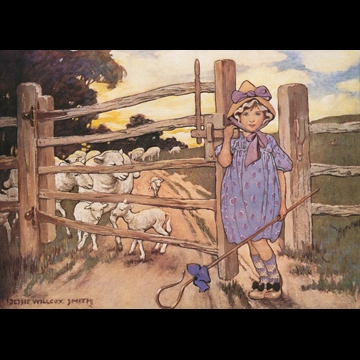 「マザー・グース 挿絵 #12 （ボー・ピープちゃん、羊を見失い）」 ジェシー・ウィルコックス・スミス