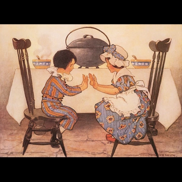 「マザー・グース 挿絵 #13 （熱いそら豆のスープ、冷たいそら豆のスープ）」 ジェシー・ウィルコックス・スミス