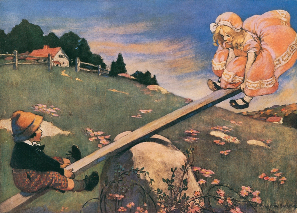 「マザー・グース 挿絵 #15 （シーソー、マジョリー・ドー）」 ジェシー・ウィルコックス・スミス | マザー・グースより