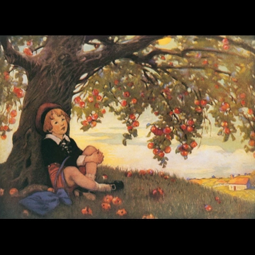 「マザー・グース 挿絵 #16 （寝ぼすけ君、ぐずぐず君、年中遅刻の生徒君）」 ジェシー・ウィルコックス・スミス