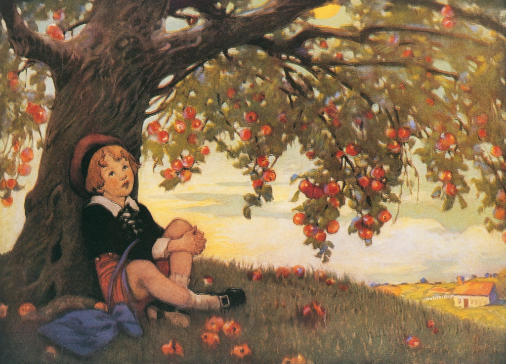 「マザー・グース 挿絵 #16 （寝ぼすけ君、ぐずぐず君、年中遅刻の生徒君）」 ジェシー・ウィルコックス・スミス | マザー・グースより