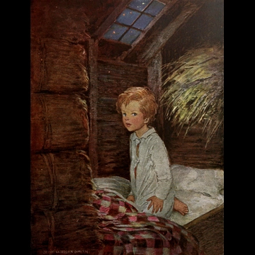 「北風のうしろの国へ 挿絵 #1 （彼は耳を当てると、はっきりとその声を聞いた。）」 ジェシー・ウィルコックス・スミス