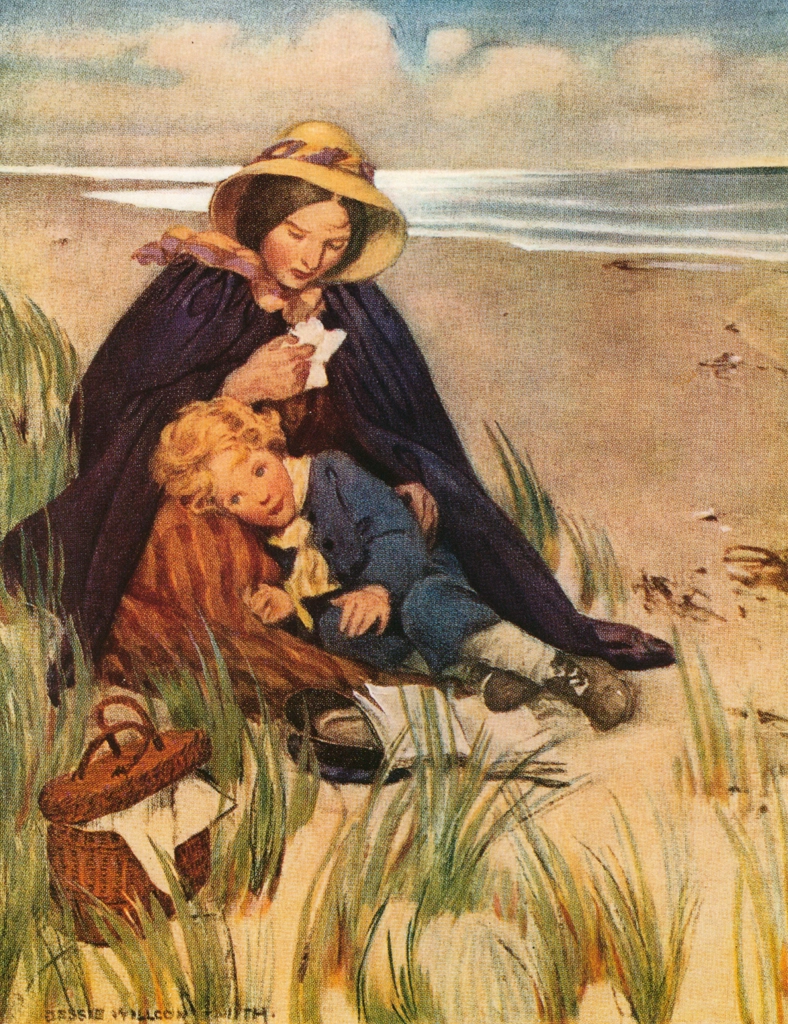 「北風のうしろの国へ 挿絵 #5 （「ああ！息子よ！」と母親は言った。「お父さんは世界で一番素晴らしい人なのよ」）」 ジェシー・ウィルコックス・スミス | Jessie Willcox Smith: American Illustratorより