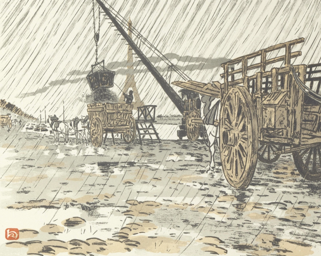 「エッフェル塔三十六景 パッシー河岸より、雨」 アンリ・リヴィエール （1902年） | 2