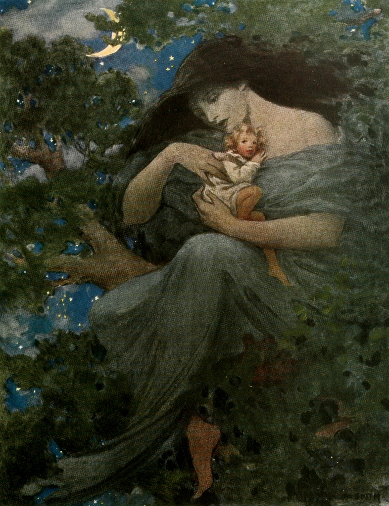 「北風のうしろの国へ 挿絵 #8 （巨大なブナの木の上で）」 ジェシー・ウィルコックス・スミス | 北風のうしろの国へより