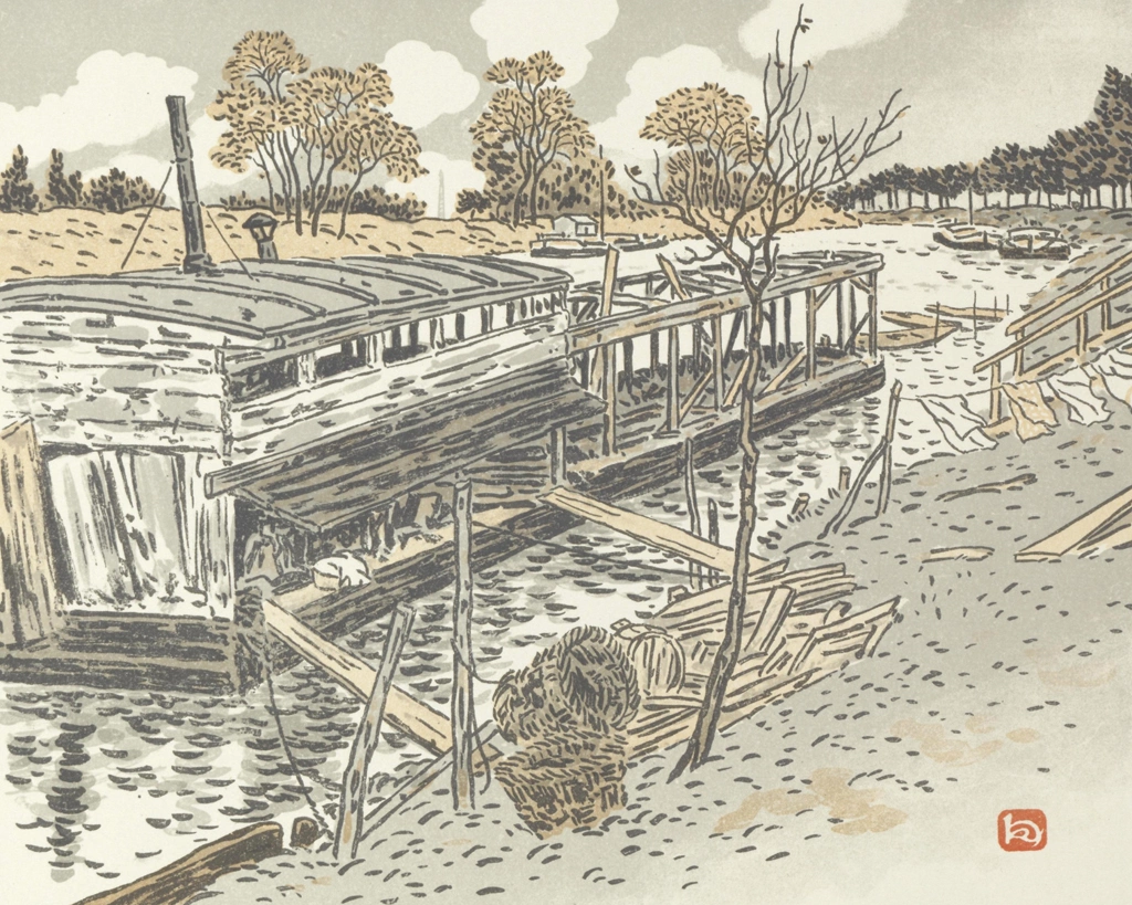 「エッフェル塔三十六景 バ・ムードンより、古い共同洗濯場」 アンリ・リヴィエール （1902年） | 2