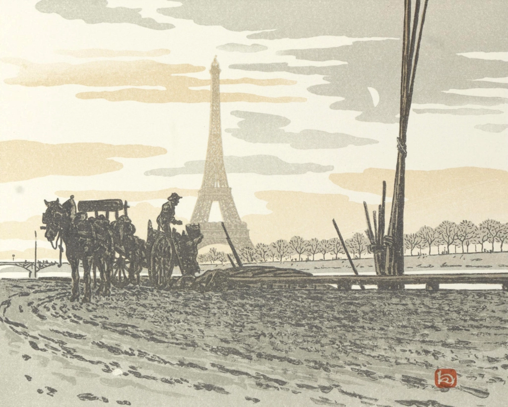 「エッフェル塔三十六景 パッシー河岸より、石炭商人」 アンリ・リヴィエール （1902年） | 2