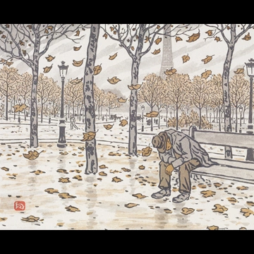 「エッフェル塔三十六景 トロカデロ公園より、秋」 アンリ・リヴィエール （1902年）