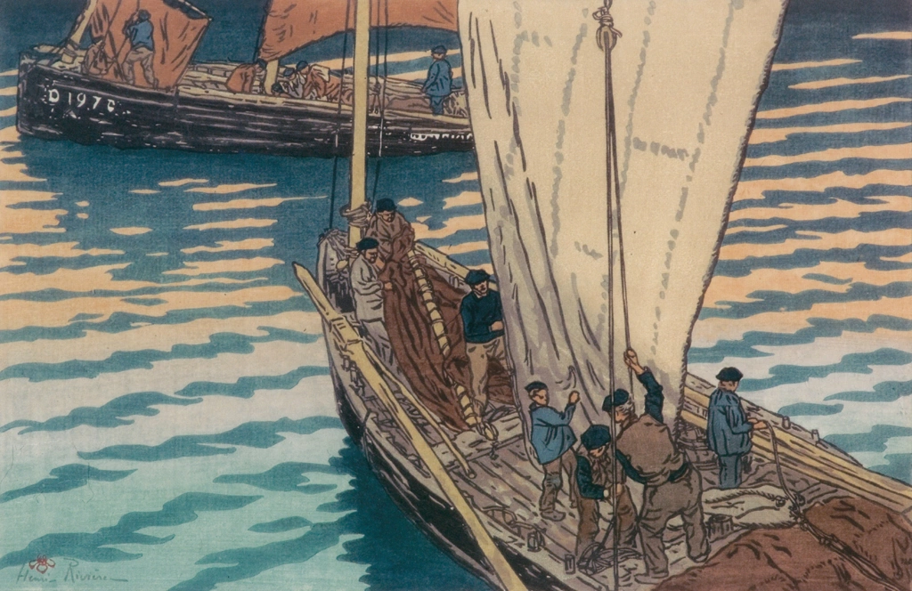 「ブルターニュ風景 トレブルのいわし漁船の出帆」 アンリ・リヴィエール （1893-1914年） | フランスの浮世絵師 アンリ・リヴィエール展より