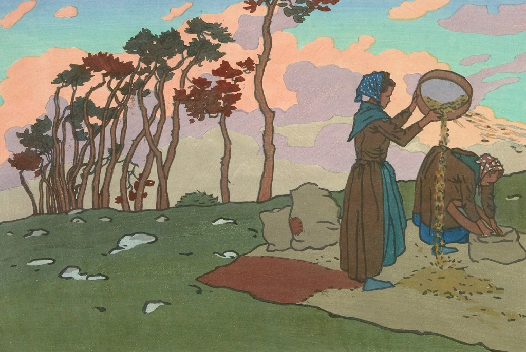 「ブルターニュ風景 唐箕を使う女たち（ロギヴィ）」 アンリ・リヴィエール （1893-1914年） | 1