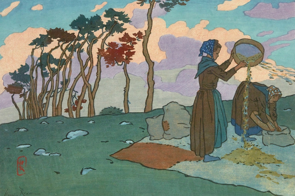 「ブルターニュ風景 唐箕を使う女たち（ロギヴィ）」 アンリ・リヴィエール （1893-1914年） | 3
