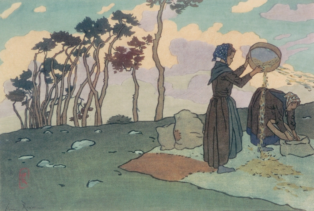 「ブルターニュ風景 唐箕を使う女たち（ロギヴィ）」 アンリ・リヴィエール （1893-1914年） | フランスの浮世絵師 アンリ・リヴィエール展より