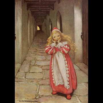 「お姫さまとゴブリンの物語 挿絵 #1 （彼女はしばらく走り続けたが、幾度か方向を変えると、次第に怖くなってきた。）」 ジェシー・ウィルコックス・スミス