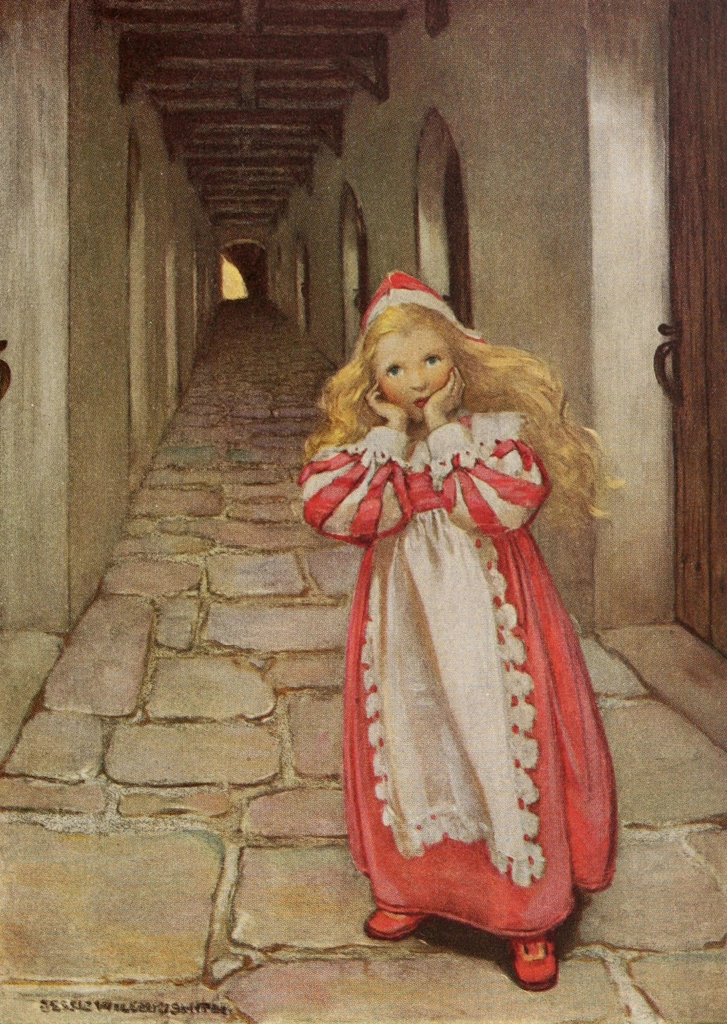 「お姫さまとゴブリンの物語 挿絵 #1 （彼女はしばらく走り続けたが、幾度か方向を変えると、次第に怖くなってきた。）」 ジェシー・ウィルコックス・スミス | 1