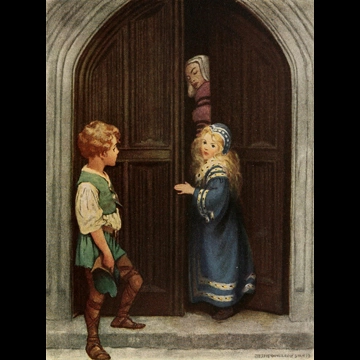 「お姫さまとゴブリンの物語 挿絵 #3 （「気にしないで、アイリーン姫」と彼は言った。しかし約束は破ってはいけない。「今夜は私にキスしてはいけない。また別の時に参ります」）」 ジェシー・ウィルコックス・スミス