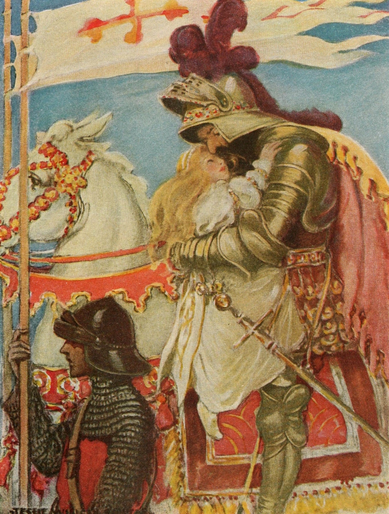 「お姫さまとゴブリンの物語 挿絵 #4 （一瞬のうちに彼女は鞍の上に乗り、彼の大きく力強い腕に抱きしめられた。）」 ジェシー・ウィルコックス・スミス | 1