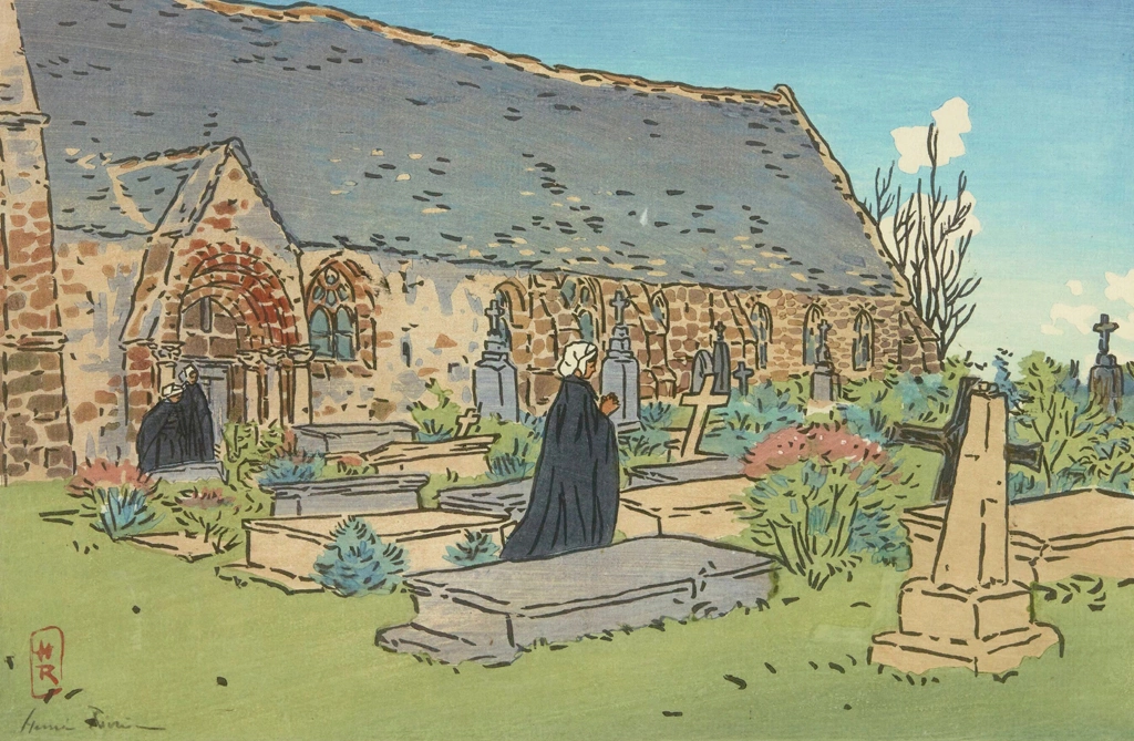 「ブルターニュ風景 ペロス＝ギレック村の墓場と教会」 アンリ・リヴィエール （1891年） | 1