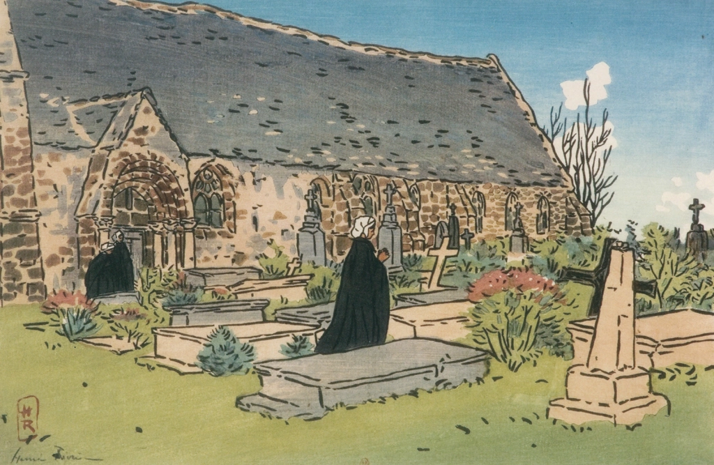 「ブルターニュ風景 ペロス＝ギレック村の墓場と教会」 アンリ・リヴィエール （1891年） | フランスの浮世絵師 アンリ・リヴィエール展より