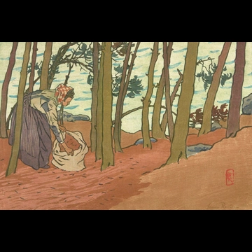 「ブルターニュ風景 松葉を拾う女（ロギヴィ）」 アンリ・リヴィエール （1891年）