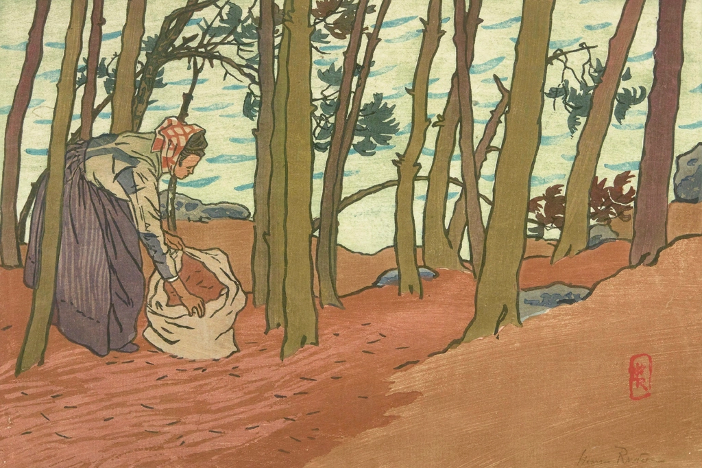 「ブルターニュ風景 松葉を拾う女（ロギヴィ）」 アンリ・リヴィエール （1891年） | 1