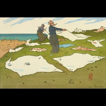「ブルターニュ風景 洗濯物を干す女性たち（サン＝ブリアック）」 アンリ・リヴィエール （1890年）