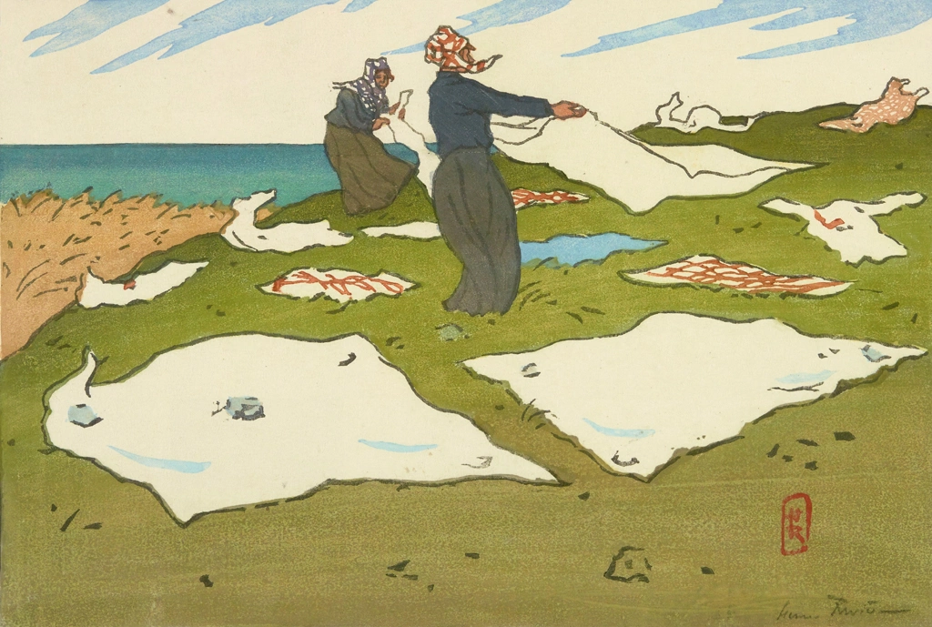 「ブルターニュ風景 洗濯物を干す女性たち（サン＝ブリアック）」 アンリ・リヴィエール （1890年） | 1